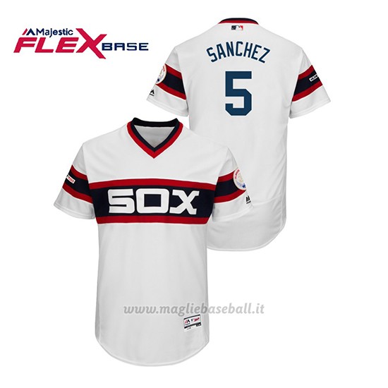 Maglia Baseball Uomo Chicago White Sox Yolmer Sanchez 150th Aniversario Patch Flex Base Bianco